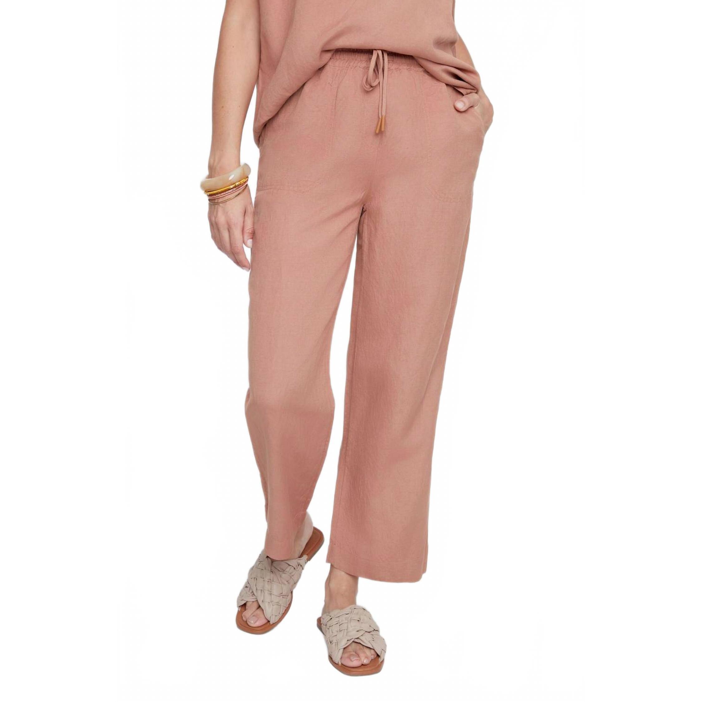 New Renuar Blush Breeze Linen Cropped Pants In Mocha